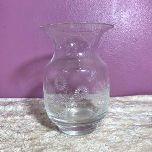 Vintage * Etched Floral Daisy Print Vase EUC Retro Home Decoration Flare Flowers